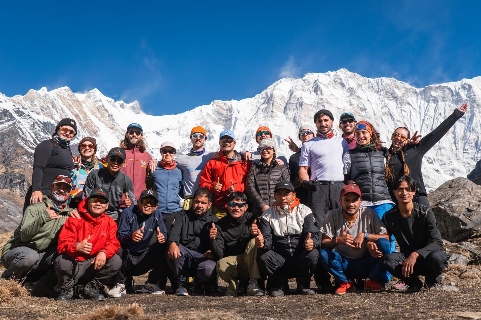 "Panoramic view and group photo during annapurna base camp trek