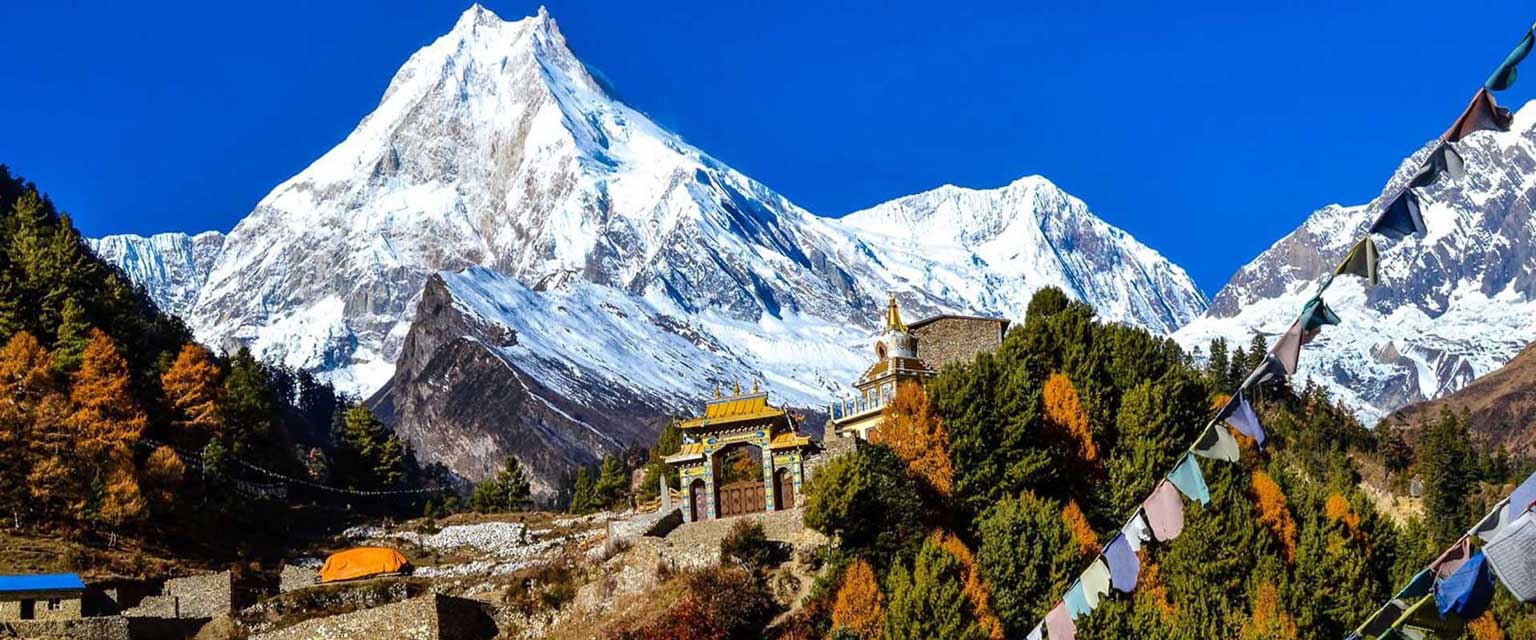 Mt. Manaslu seen during Manaslu Circuit trekking