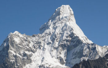 Ama Dablam seen from hotel Everest view during short trek to Everest region