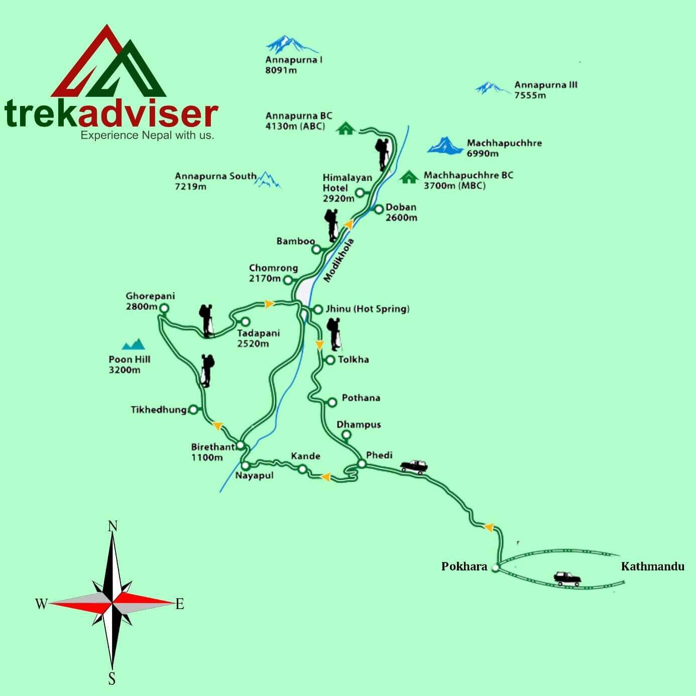 Map of Annapurna Base Camp trekking 2021